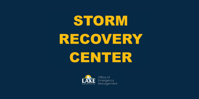 Dark blue background with yellow text, Storm Recovery Center