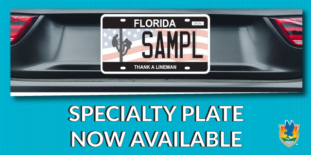 Thank a Lineman specialty plate with men climbing utility pole featured