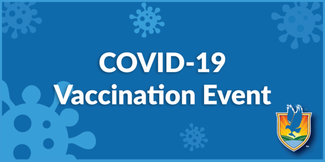 Blue background with white text reading COVID-19 Vaccination Event with LSSC logo in lower-right corner